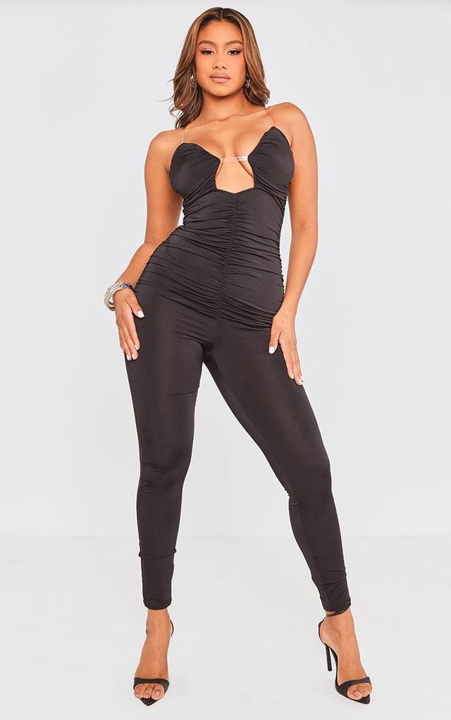 Black Ruched Cutout Jumpsuit Product Image