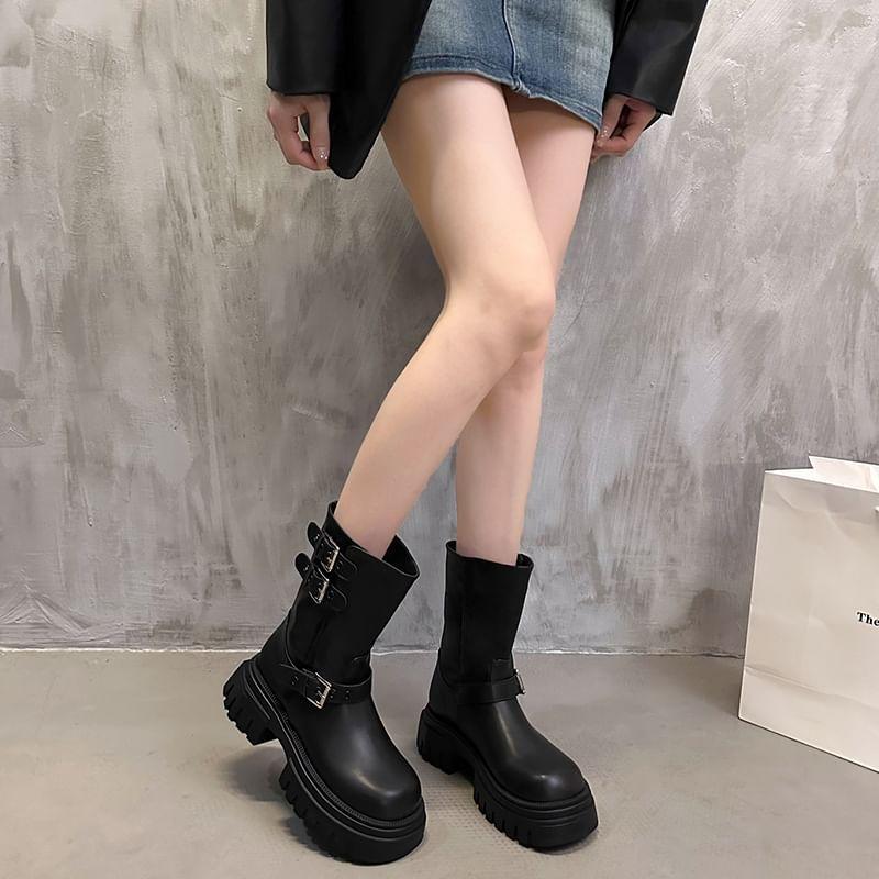 Platform Plain Buckled Short Boots product image