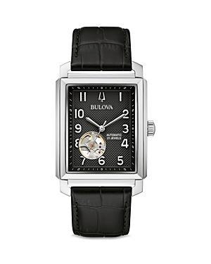 Men's Bulova Sutton Automatic Strap Watch with Rectangular Black Skeleton Dial (Model: 96A269) Product Image