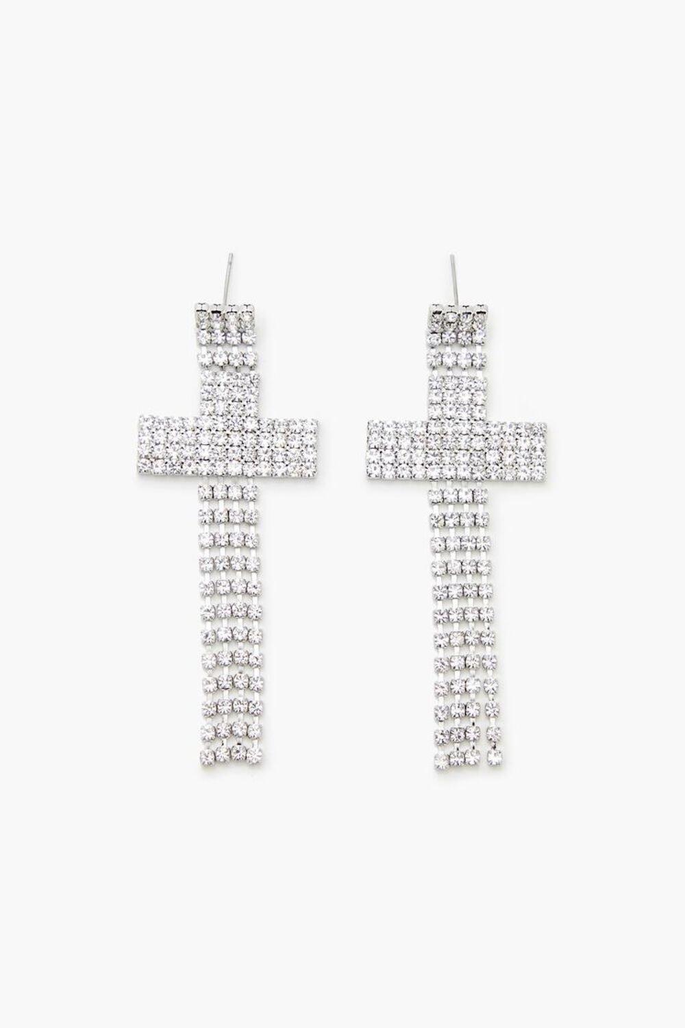 Rhinestone Cross Drop Earrings | Forever 21 Product Image