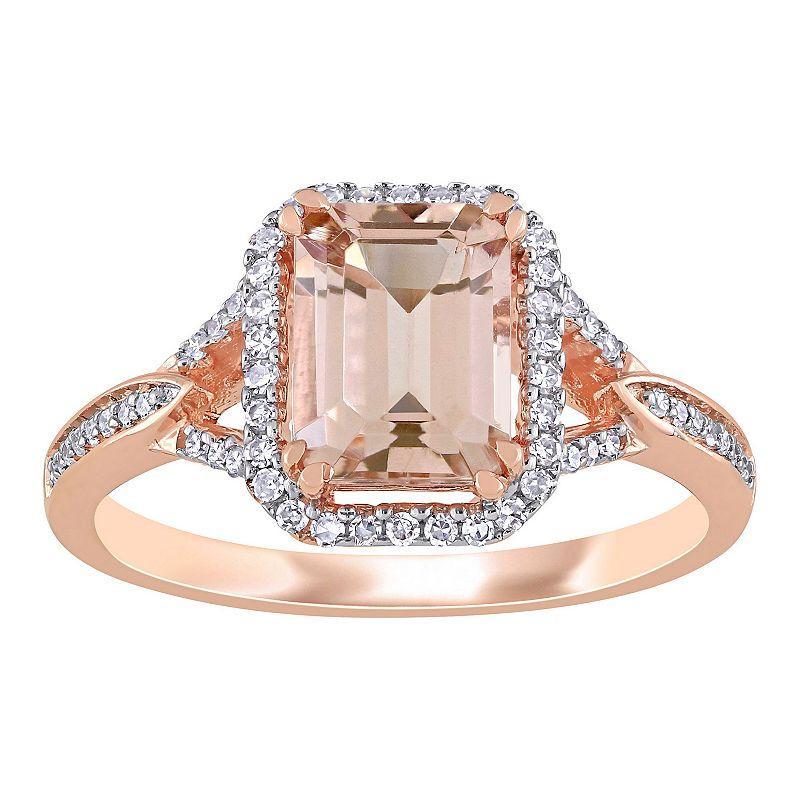 Stella Grace 14k Rose God Morganite & 1/5 Carat T.W. Diamond Halo Engagement Ring, Womens 14k Rsgold Product Image