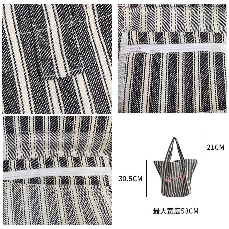 Lettering Striped Canvas Tote Bag Product Image