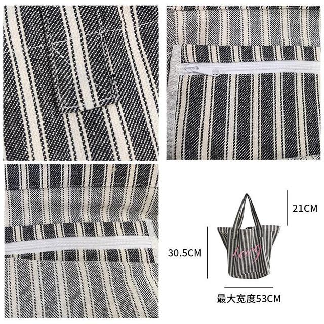 Lettering Striped Canvas Tote Bag Product Image