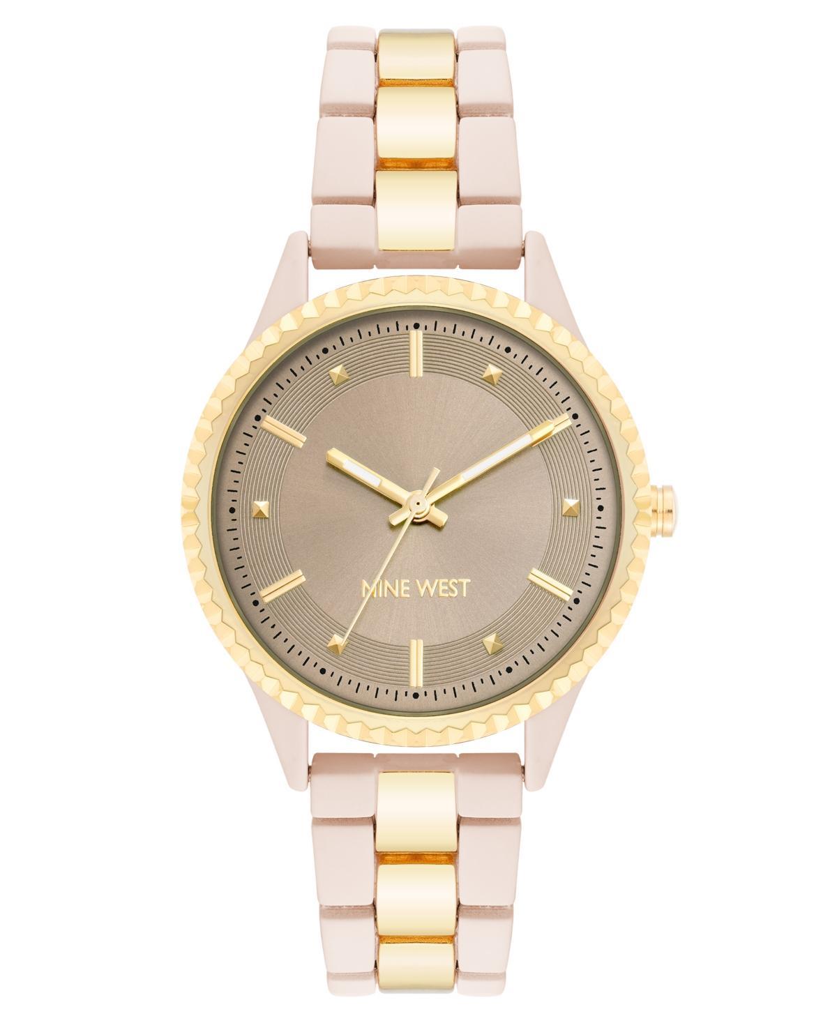 Nine West Womens Quartz Light Pink and Gold-Tone Link Bracelet Watch, 35mm - Light Pink Product Image