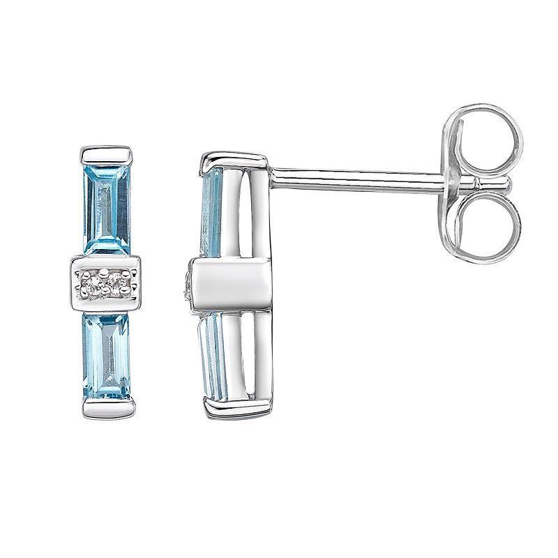 Gemminded Sterling Silver Blue & White Topaz Baguette Earrings, Womens Product Image