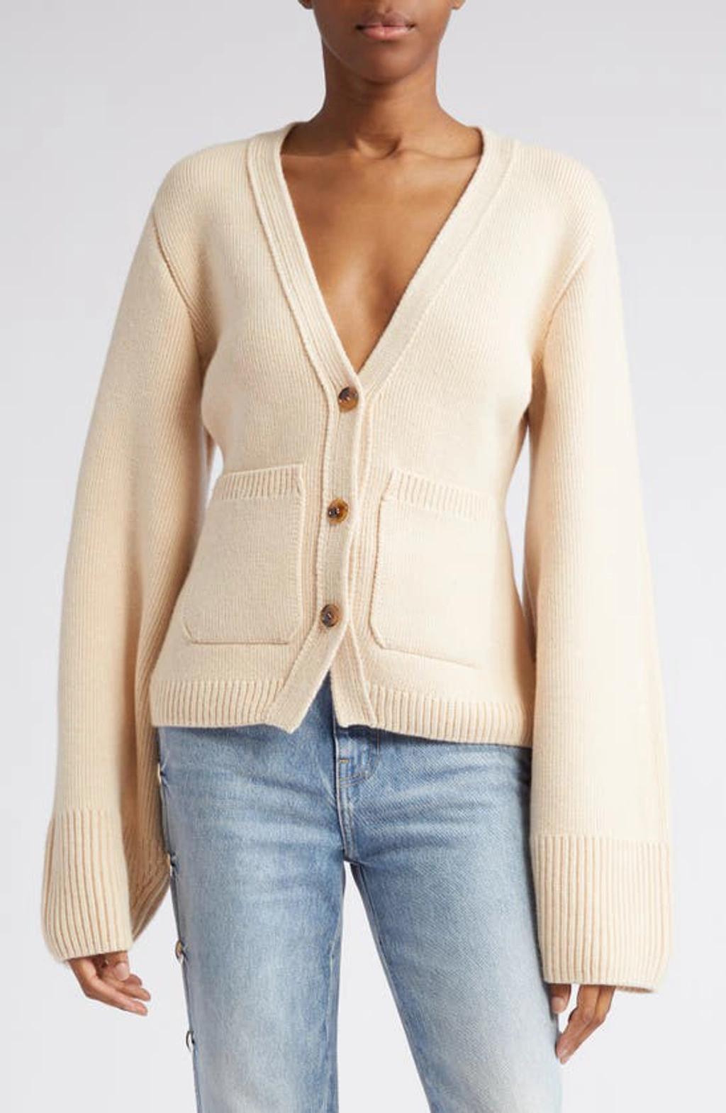 Lucy Rib-trimmed Cashmere Cardigan In Neutrals product image