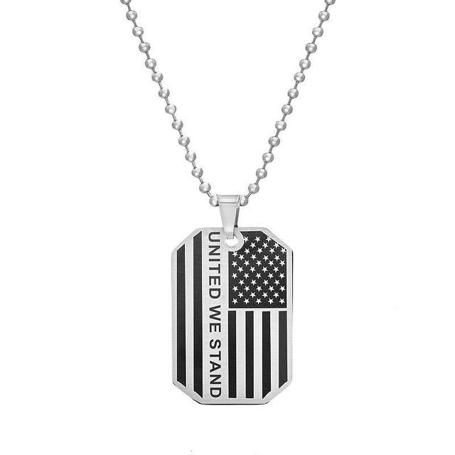 Mens 1913 Two Tone Stainless Steel American Flag Dog Tag Pendant Necklace Silver Product Image