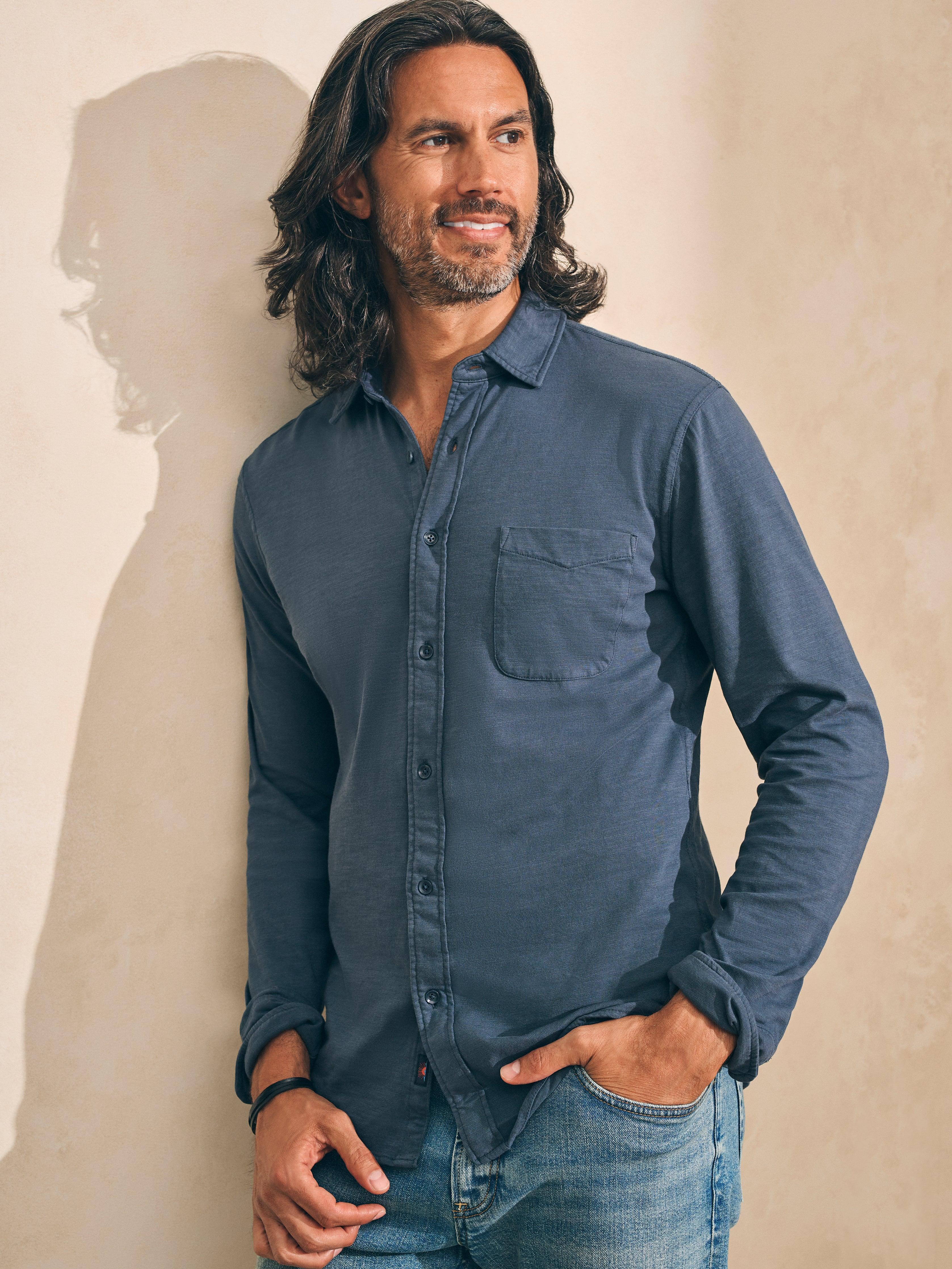 Sunwashed Knit Shirt (Single Pocket) - Dune Navy Male Product Image