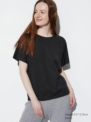 Womens Airism Drape Short Sleeve T-Shirt Black 2XS UNIQLO US Product Image