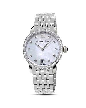 Frederique Constant Womens Swiss Slimline Diamond (1/20 ct. t.w.) Gold-tone Stainless Steel Bracelet Watch 30mm - Gold-tone Product Image