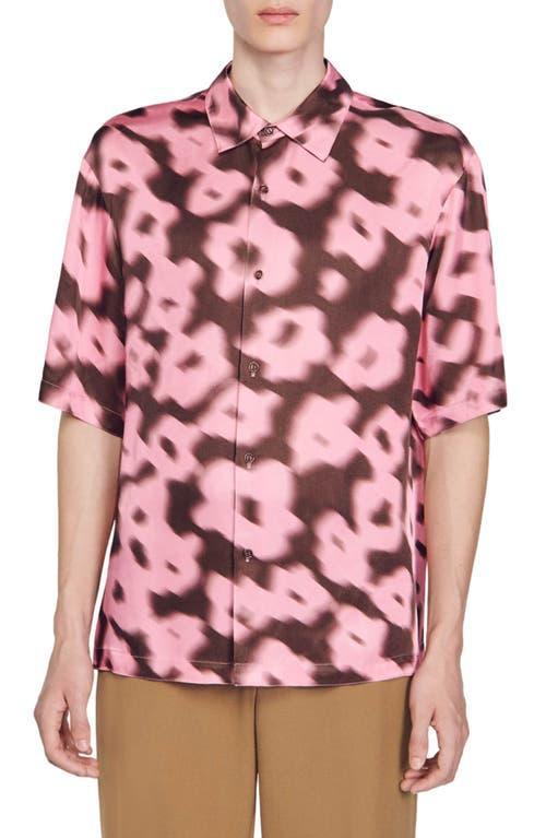 Sandro Oversized Printed Short Sleeve Button Front Shirt Product Image