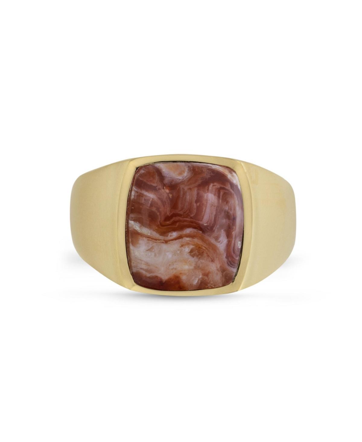 LuvMyJewelry Red Lace Agate Iconic Gemstone Yellow Gold Plated Silver Men Signet Ring Product Image