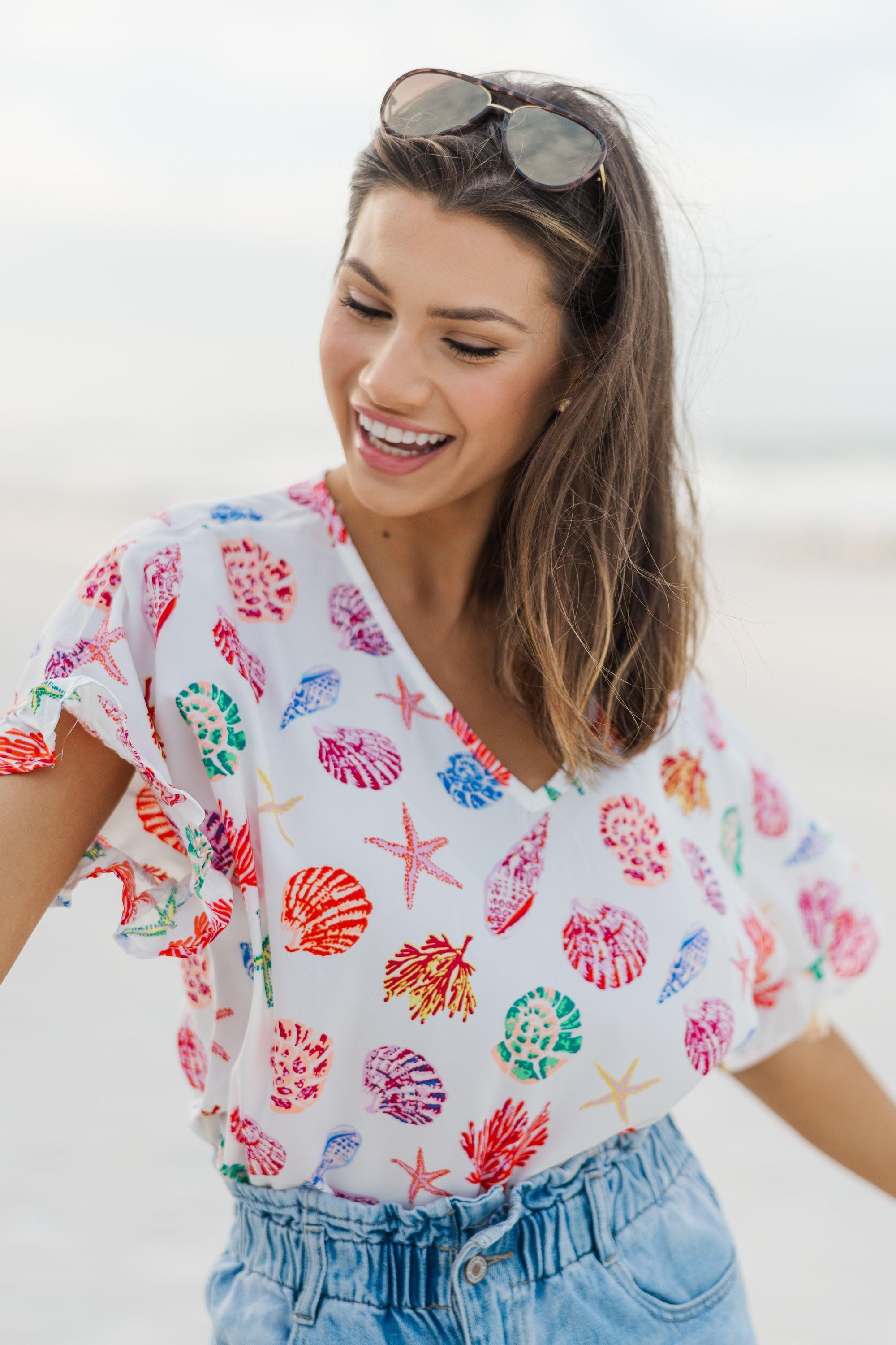 Down By The Sea Ivory White Printed Top Female Product Image