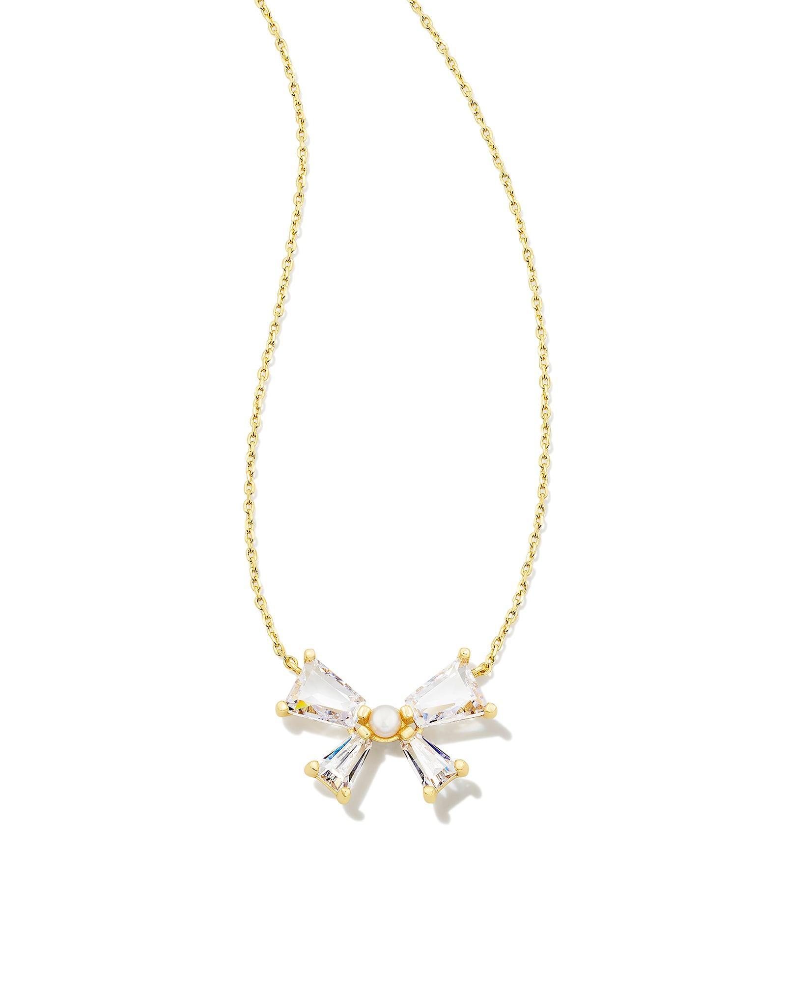 Blair Gold Bow Short Pendant Necklace in Red Mix Product Image