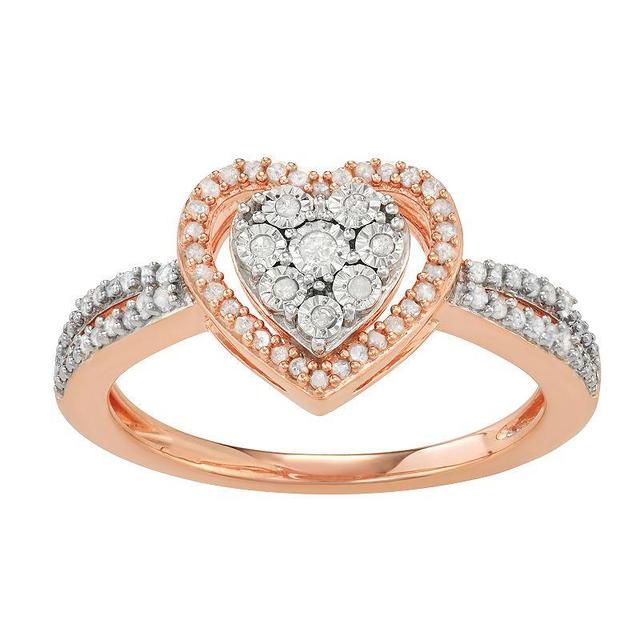 Diamond Brilliance Sterling Silver 1/4 Carat T.W. Diamond Heart Halo Ring, Womens Pink Tone Product Image