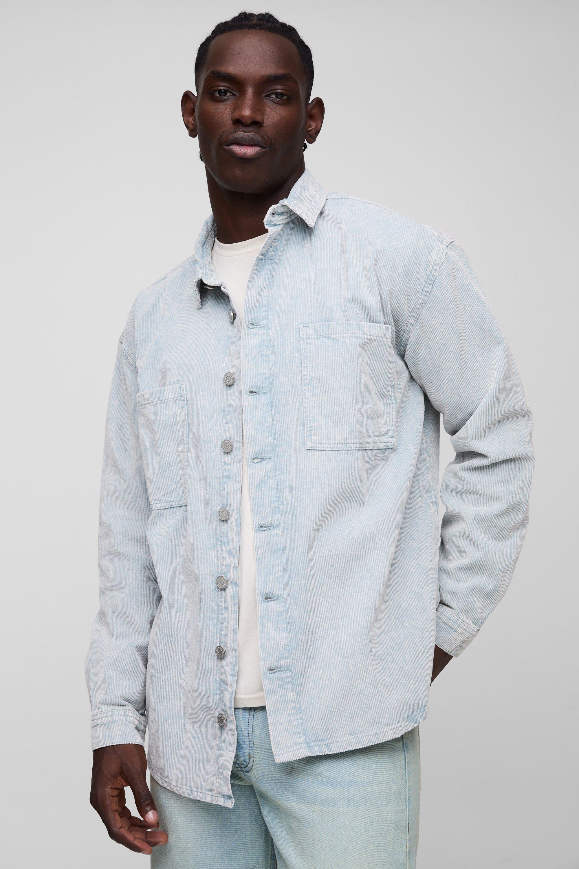 Oversized Acid Wash Cord Overshirt | boohooMAN USA Product Image