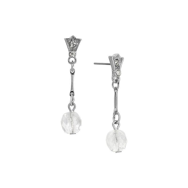 1928 Silver Tone Crystal Stone Linear Drop Earrings, Womens, White Product Image