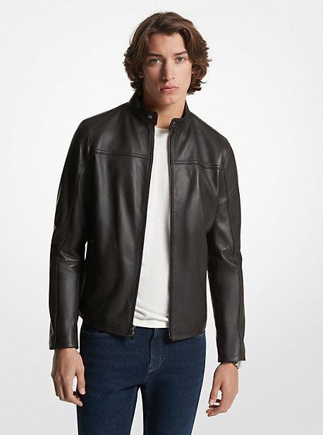 Michael Kors Mens Leather Racer Jacket, Created for Macys Product Image