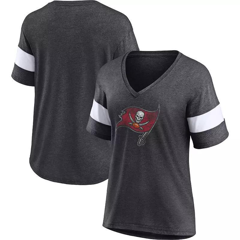 Womens Fanatics Branded Heathered Charcoal/White Tampa Bay Buccaneers Distressed Team Tri-Blend V-Neck T-Shirt Product Image