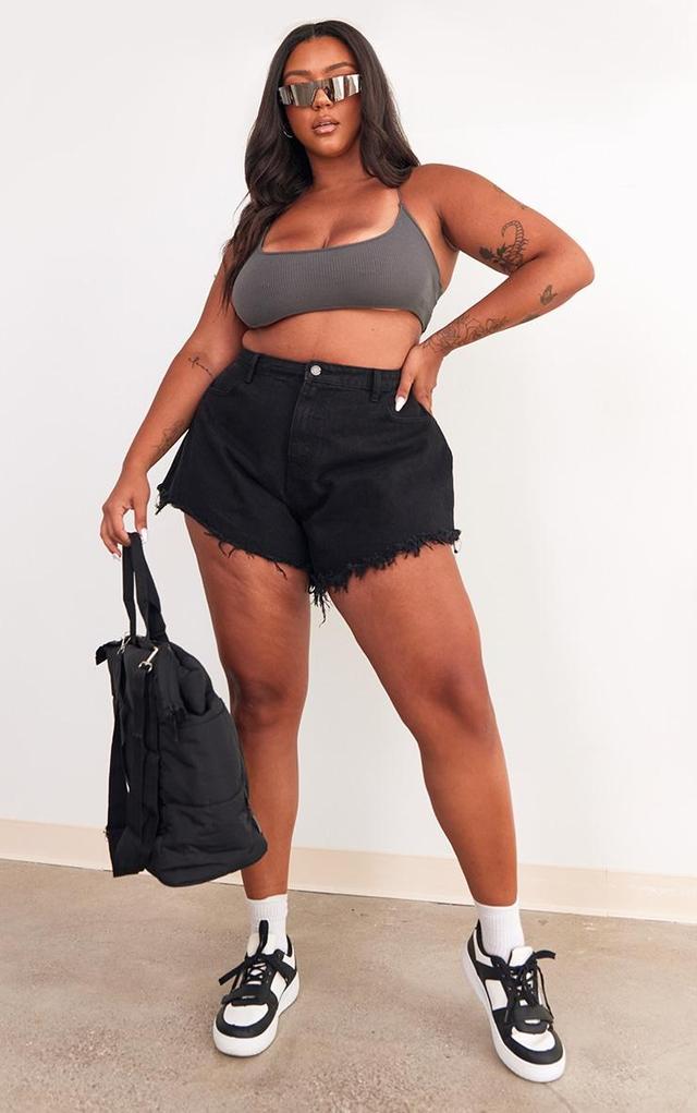 Plus Black Floaty Denim Shorts Product Image