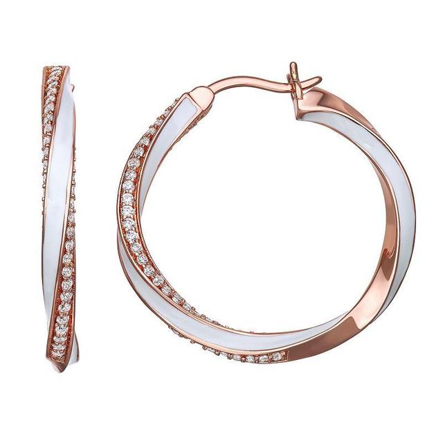 Womens Color Theory Cubic Zirconia and White Enamel Hoop, Pink Tone Product Image