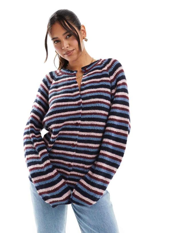 ASOS DESIGN oversized sweater in burgundy and navy stripe Product Image