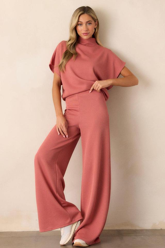 Waterfall Mist Pink Coral Knit Wide Leg Pants Product Image