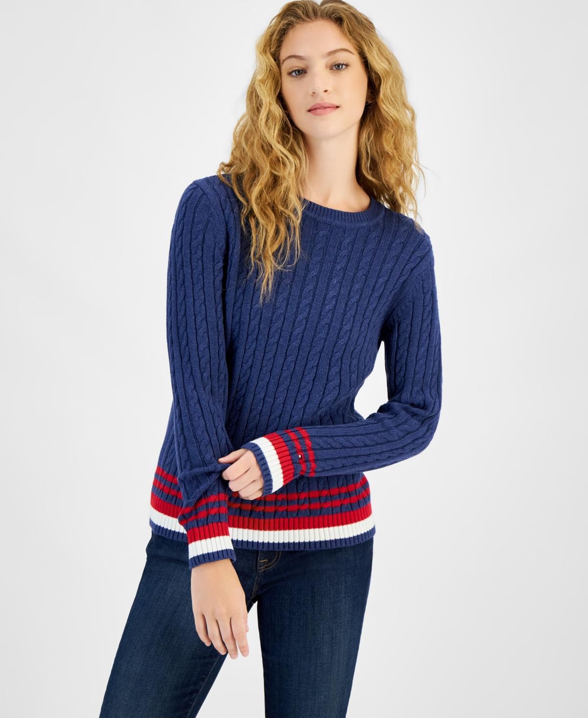 Tommy Hilfiger Womens Cable-Knit Crewneck Sweater Product Image