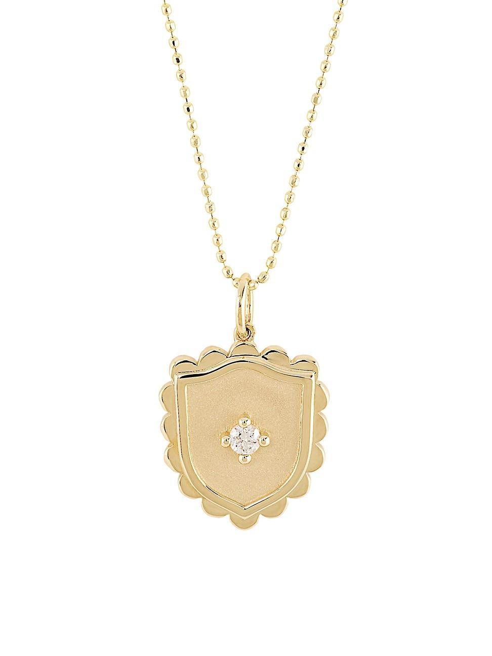 Womens 14K Yellow Gold & Diamond Shield Pendant Necklace - Yellow Gold Product Image