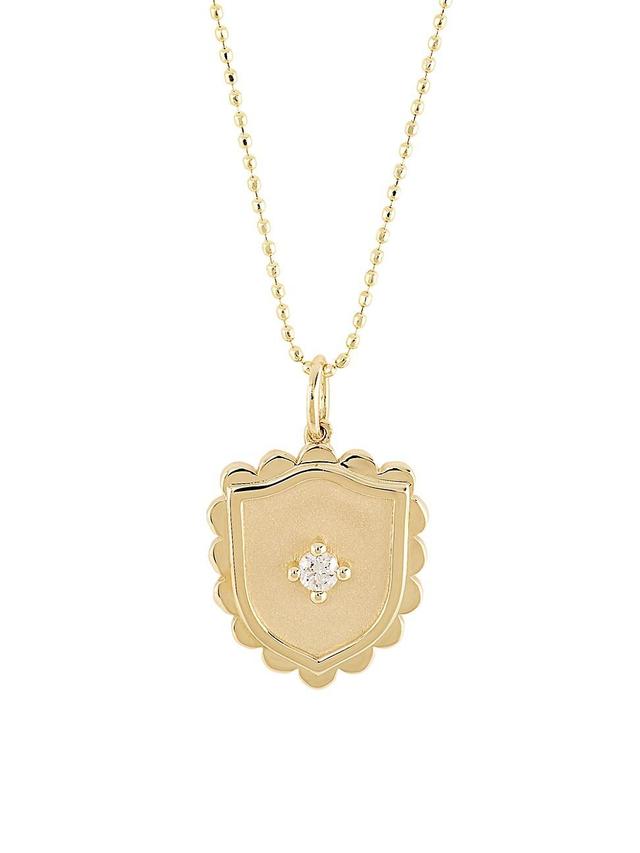 Womens 14K Yellow Gold & Diamond Shield Pendant Necklace - Yellow Gold Product Image