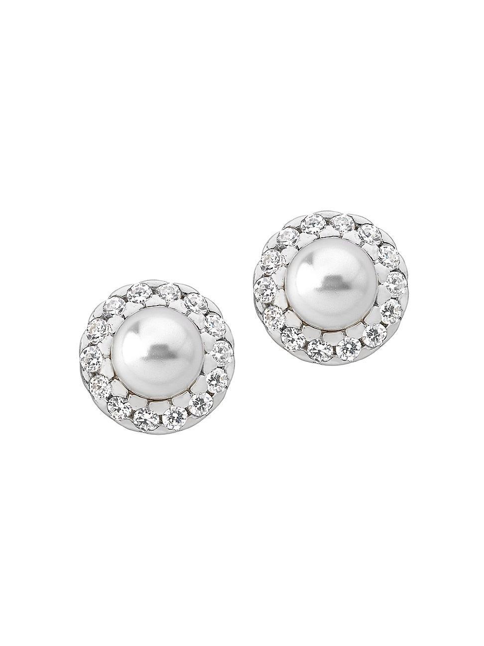 Womens Cometa Rhodium-Plate, Crystal & Faux Pearl Stud Earrings Product Image