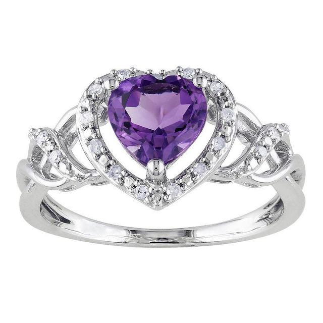 Stella Grace Sterling Silver Amethyst & 1/10 Carat T.W. Diamond Open Heart Crossover Ring, Womens Product Image