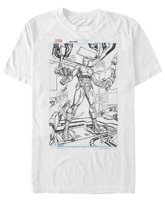 Mens Marvel Iron Man Comic Cover Sketch Graphic Tee White Product Image