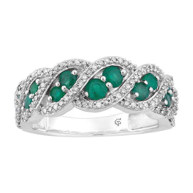 10k White Gold Emerald & 1/3 Carat T.W. Diamond Ring, Womens 10k Whgold Product Image