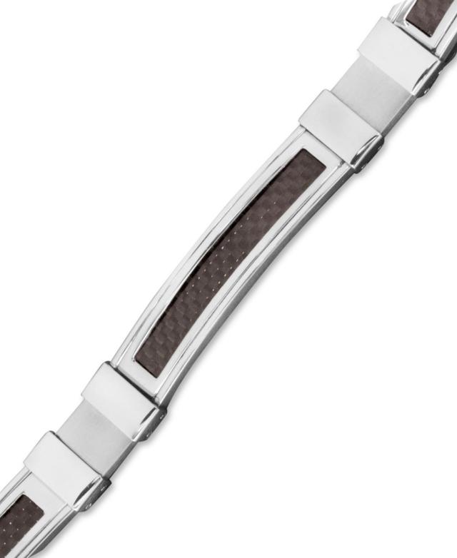 Mens Stainless Steel and Black Carbon Fiber Bracelet, Rectangle Link Product Image