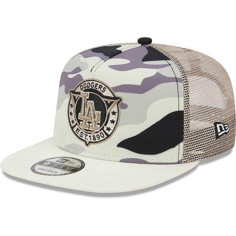 Mens New Era White Los Angeles Dodgers Chrome Camo A-Frame 9FIFTY Trucker Snapback Hat Product Image