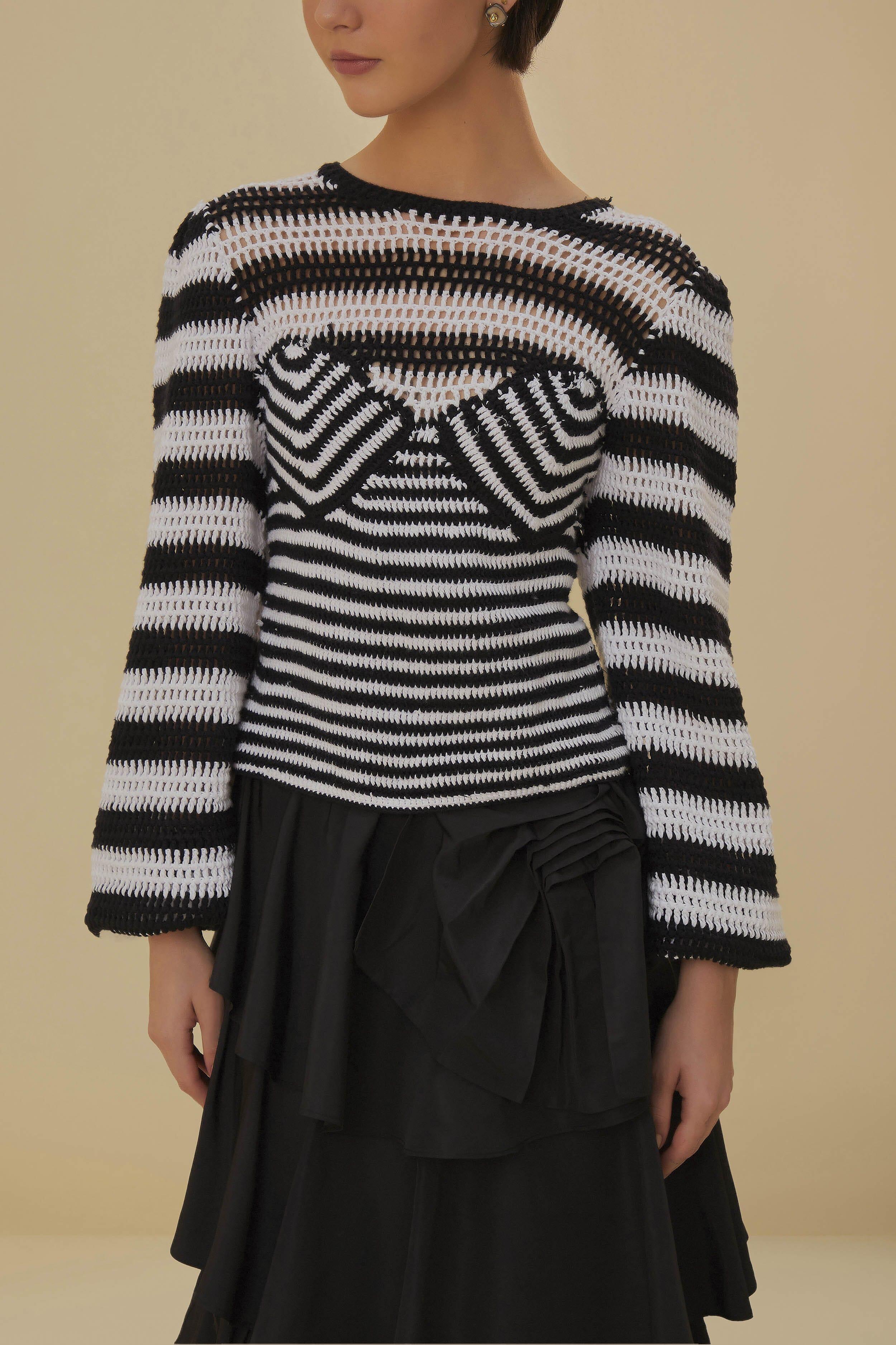 Black and White Stripes Crochet Blouse Product Image