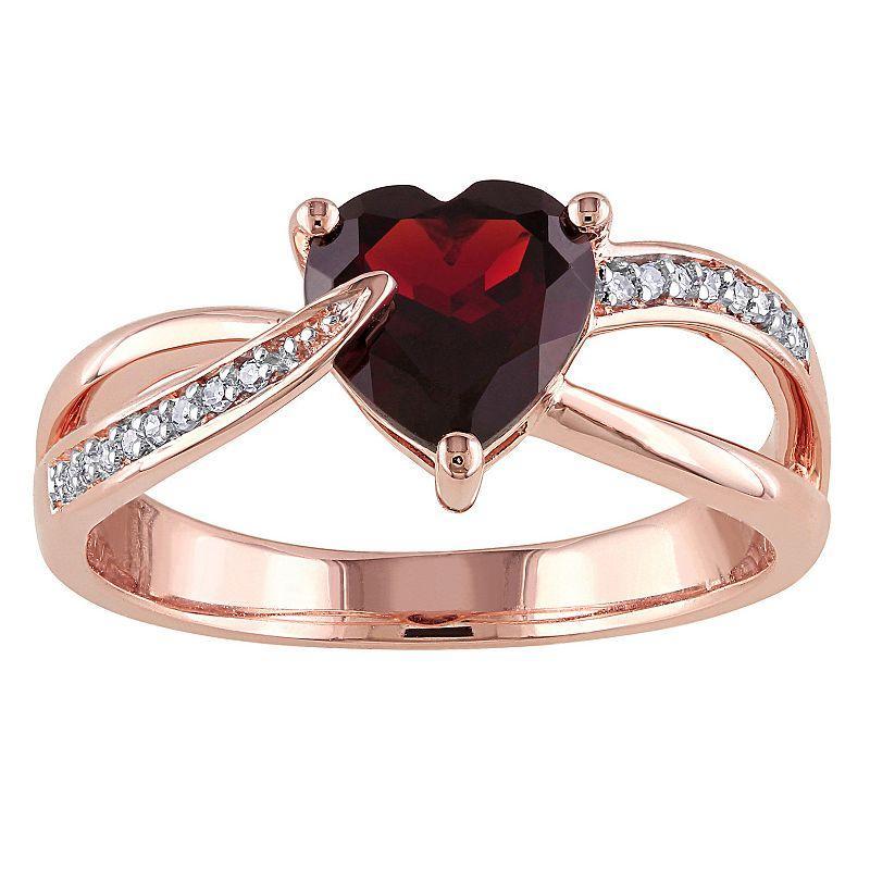 Stella Grace 10k Rose Gold Garnet & Diamond Accent Heart Shaped Ring, Womens Product Image