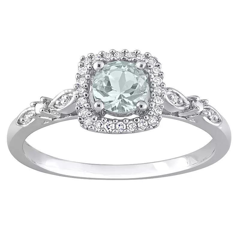 Stella Grace Sterling Silver Aquamarine & 1/10 Carat T.W. Diamond Square Halo Ring, Womens Product Image