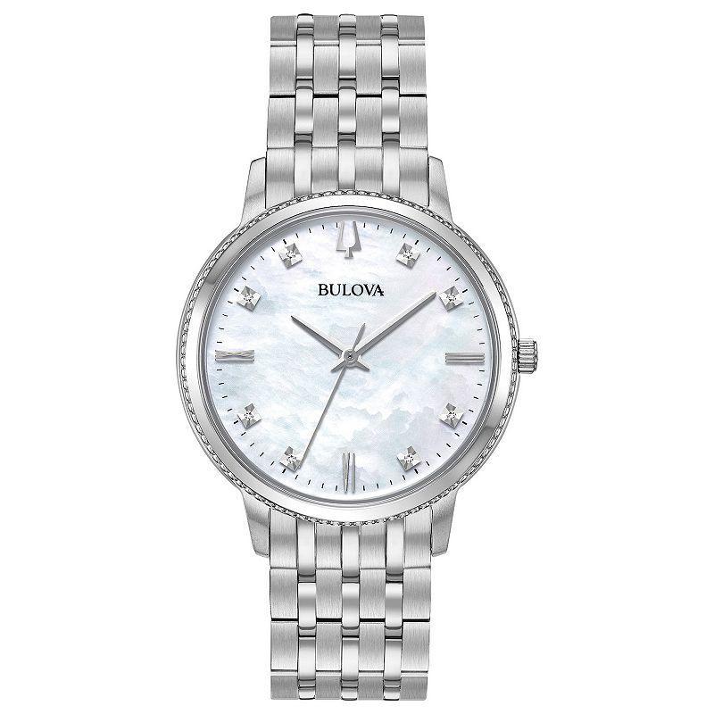 Bulova Womens Classic Mother-of-Pearl & Diamond Accent Stainless Steel Watch White Product Image