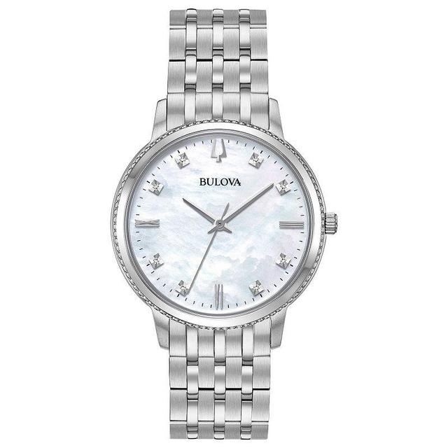 Bulova Womens Classic Mother-of-Pearl & Diamond Accent Stainless Steel Watch White Product Image