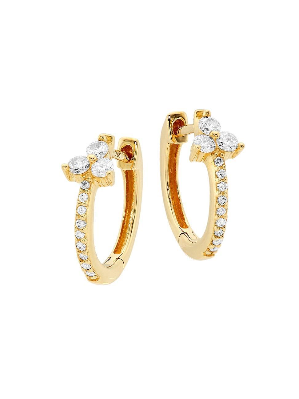 Womens 14K Yellow Gold & 0.188 TCW Diamond Trio Huggie Earrings Product Image