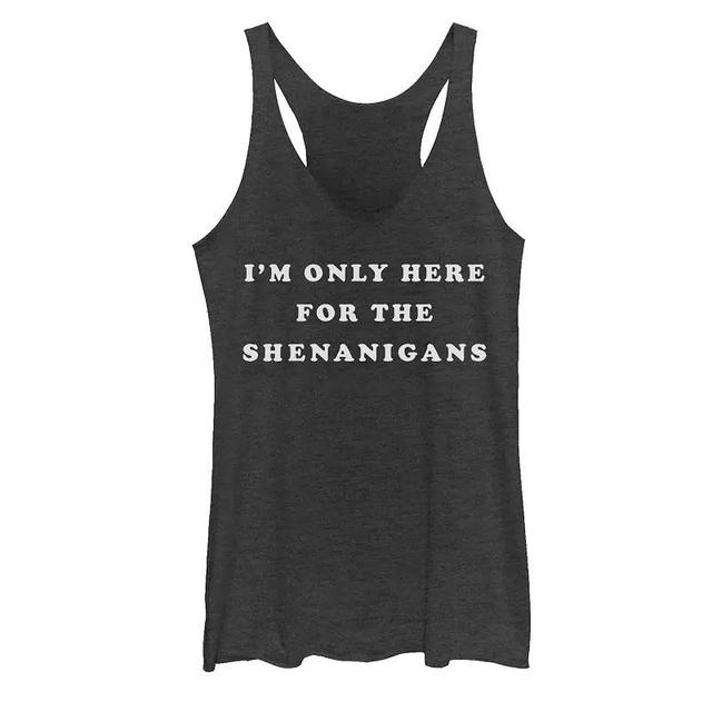 Juniors Im Only Here For The Shenanigans Text Tank Top, Girls Black Grey Product Image