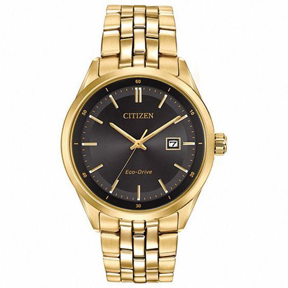 Men's Citizen Eco-DriveÂ® Sapphire Gold-Tone Watch with Black Dial (Model: Bm7252-51E) Product Image