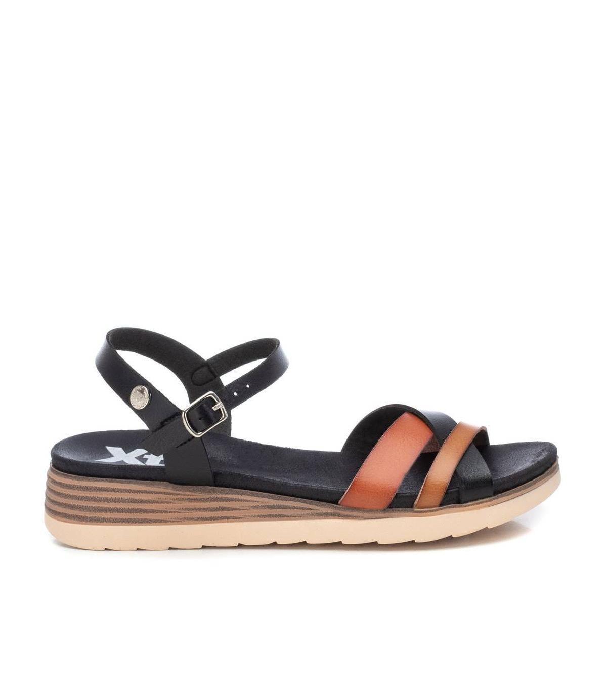 Womens Cross Strap Sandals, 14140402 Black With Brown Accent Product Image