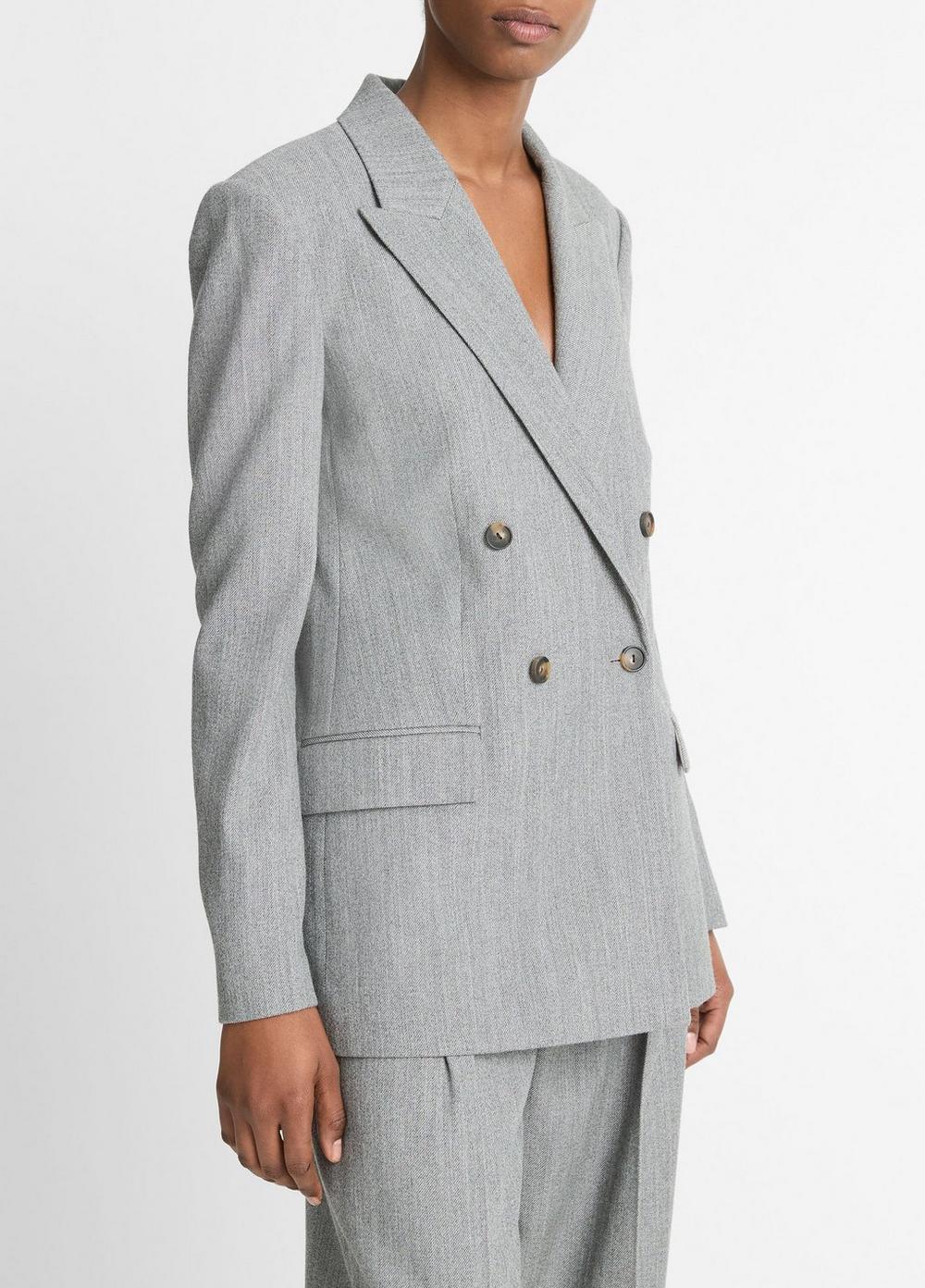 Womens Italian Wool-Blend Twill Double-Breasted Blazer, Dark Stone Grey, Size 00 Vince Product Image