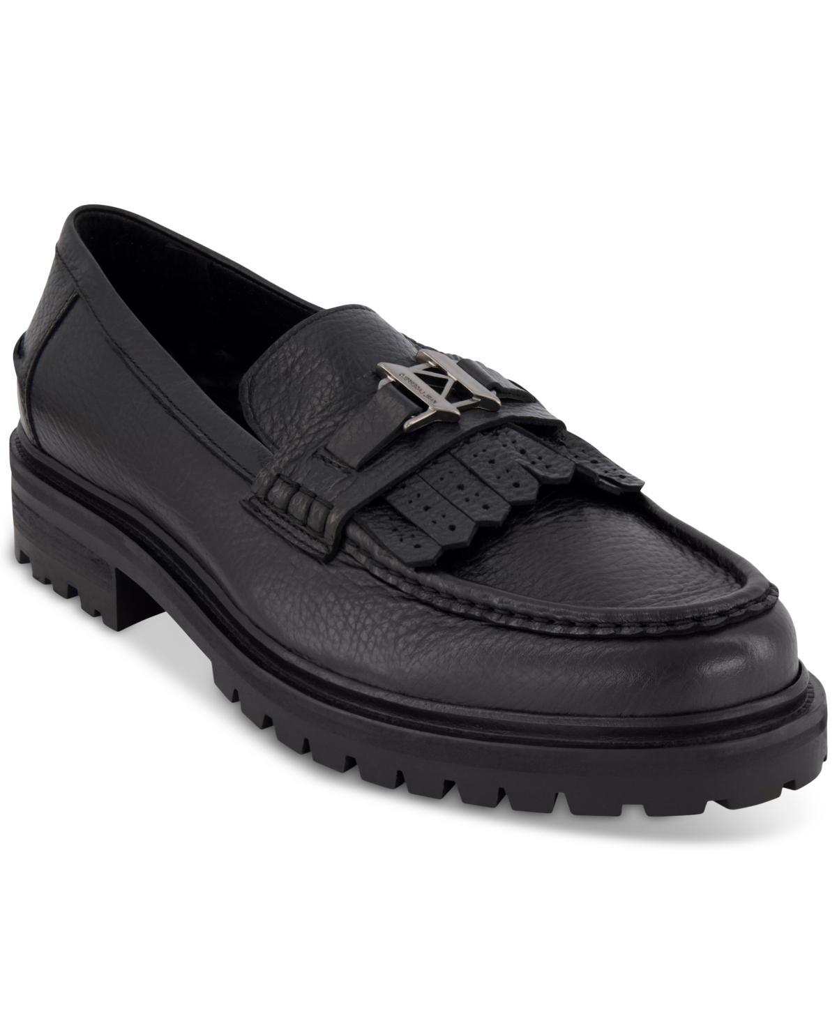 Karl Lagerfeld Paris Mens Tumbled Leather Slip-On Kilted Tassel Loafers Product Image