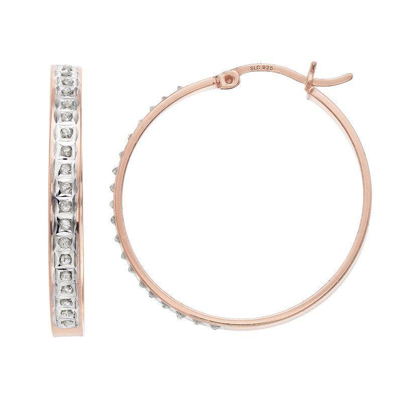 18k Rose Gold Over Silver Diamond Mystique Oval Hoop Earrings, Womens, Pink Product Image