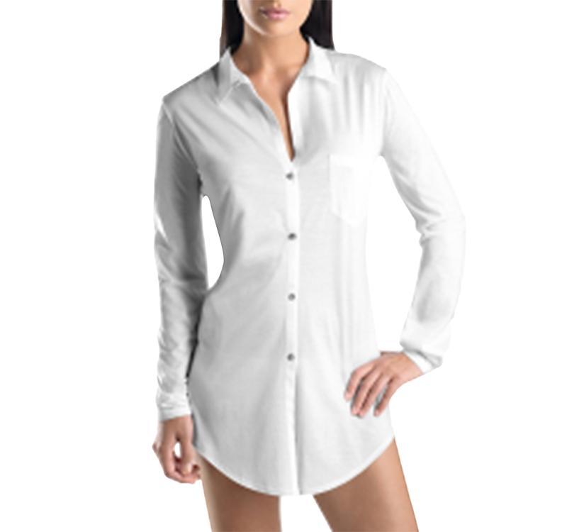 Hanro Deluxe Point Collar Long Sleeve Boyfriend Cotton Nightshirt Product Image