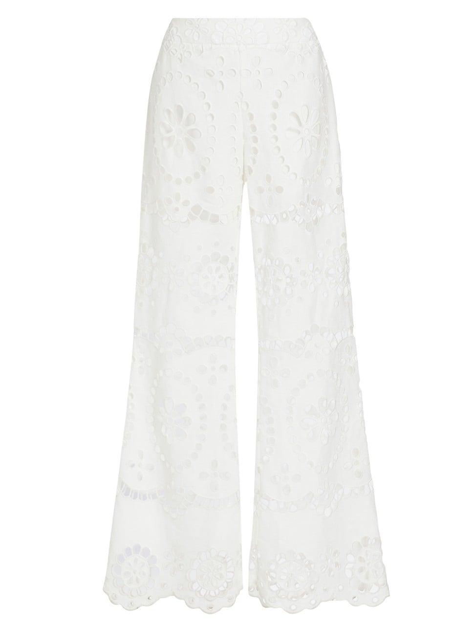 Womens Lexi Flared Eyelet Linen Pants Product Image